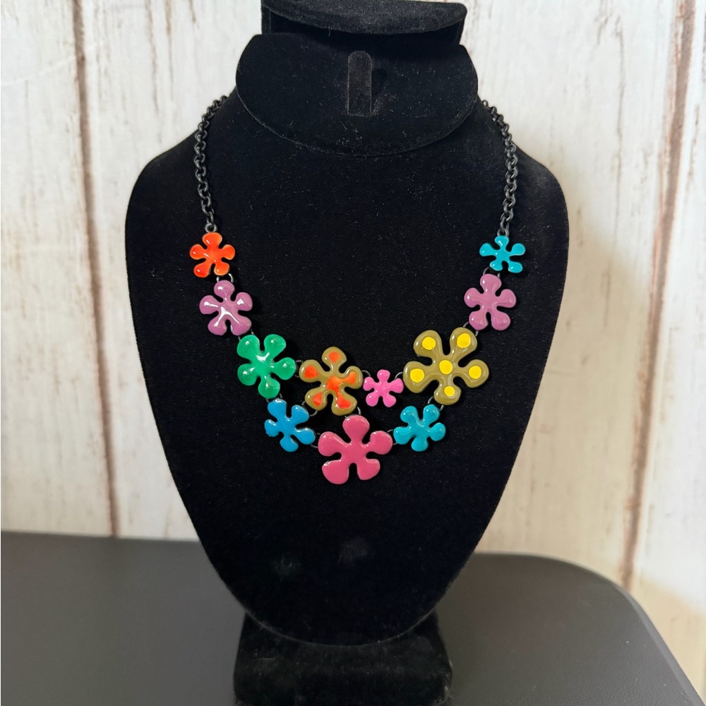 Tatty Devine Inspired Festival of Flowers Colorful Enamel Statement Necklace